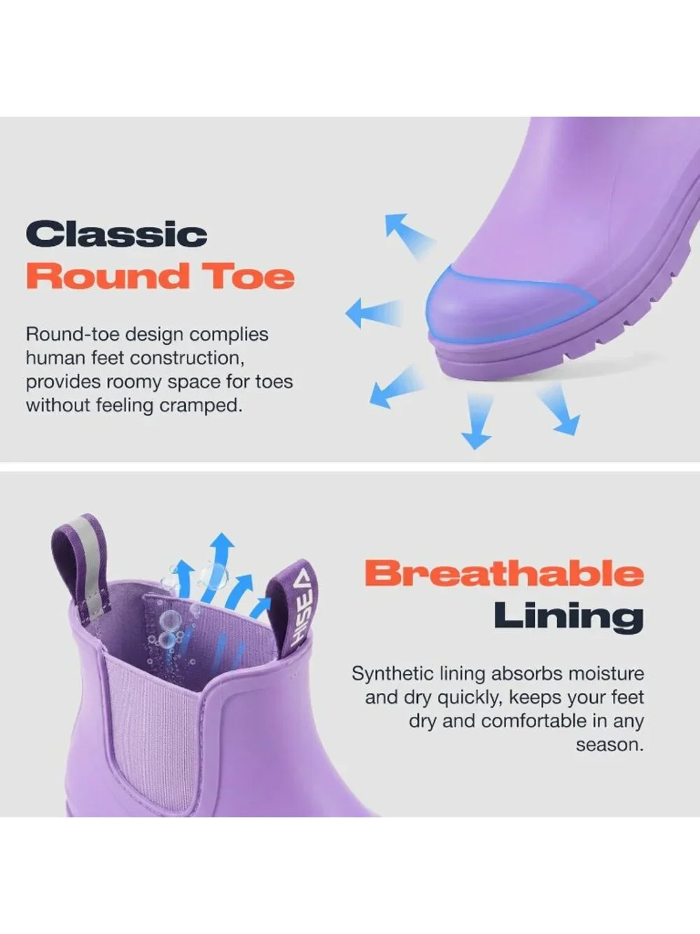 Women's Lavender Short Rain Boots Waterproof Ankle Chelsea Boots Non-Slip Matte